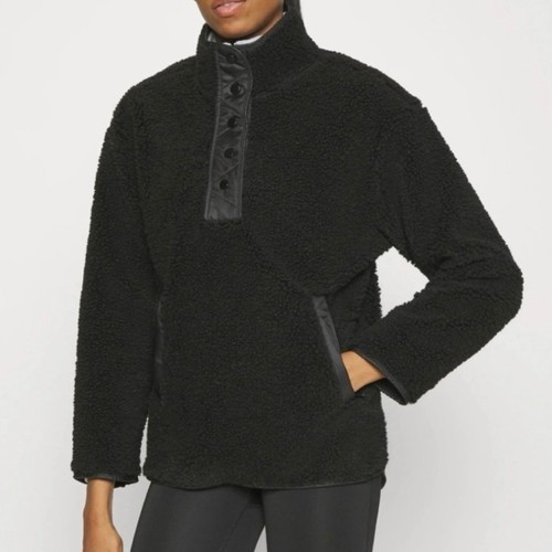 NEU XS Athleta Cozy Sherpa Fleece Snap Front Pullover Quilted Black Sweatshirt - Bild 3 von 9