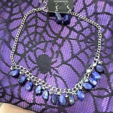 Paparazzi Silver Blue Necklace Earrings Jewelry Set