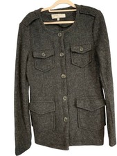 Gharani Strok Women's Jacket UK 12 Charcoal Wool Button Front Pockets