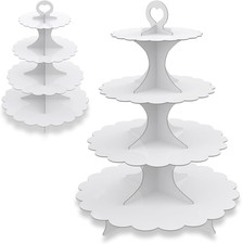 4-Tier White Cupcake Stand 2-Pack, round Cardboard Dessert Display Tower, Quick