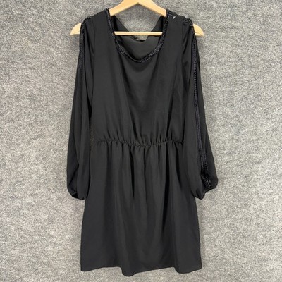 Cremieux Dress Women S Black Shift Midi Cold Shoulder Long Sleeve Lined
