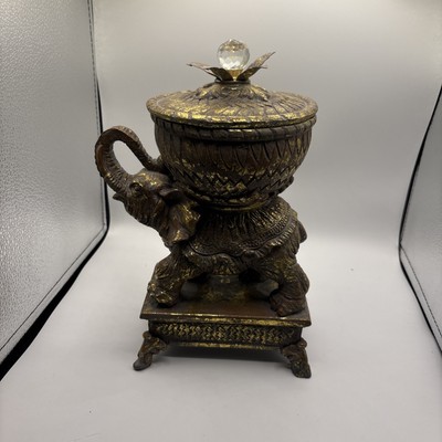 ELEPHANT Figurine TRINKET JEWELRY BOX trunk up figure collectible asian decor
