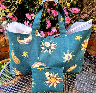 Large Knitting Bag,Green,Sun,Moon,Stars,Shells,Free Gift,Organiser ...