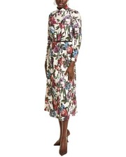 Anne Klein Mock Neck Printed Belted Midi Dress Women's XL Pink Tint Multi L/S