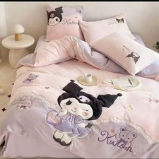 Kuromi Pink 3D Embroidery Velvet Duvet Cover Set 3-Piece Soft Cute Bedding