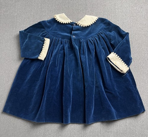 Polly Flinders Dress T4 Girl’s Blue Hand Smocked White Collar Vintage - Picture 11 of 16
