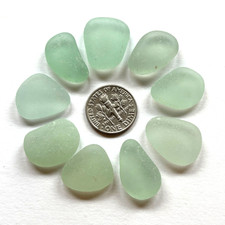 Surf Tumbled Sea Glass   Jewelry Quality  9 Light Aqua Pieces Medium Scale