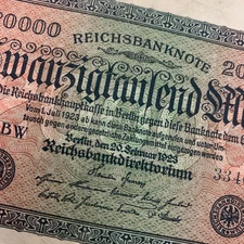 GERMAN 20000 Mark Banknote 1923 Post WW1 Berlin Germany Currency Memorabilia WWI