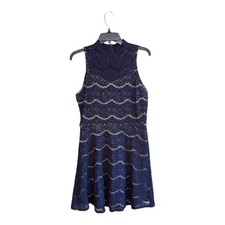 Love Fire Navy Faux Cutout Sleeveless Lace Rayon/Cotton Blend  Sz L Sheer EUC