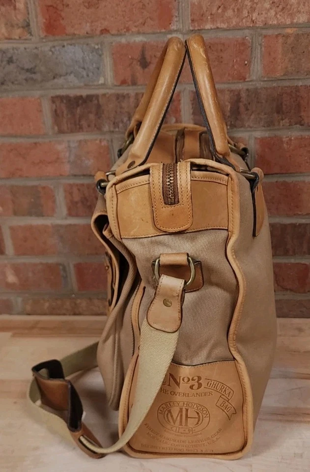 Bolsa satchel Marley Hodgson Ghurka Overlander nº 3 vintage 1981 couro lona - Imagem 2 de 4