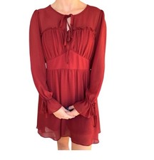 Brick Ruffle & Bow Detail Mini Woven Dress