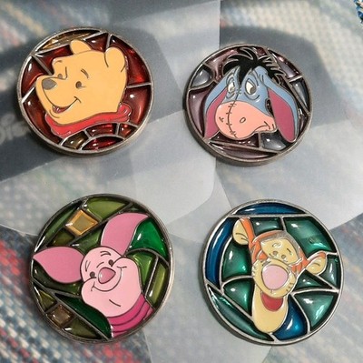 Eeyore Tigger Piglet Winnie the Pooh Gang Round Stained Glass Window Disney Pins