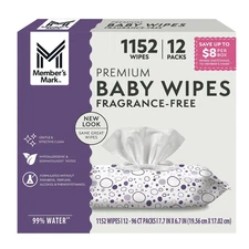 Member's Mark Premium Baby Wipes, Fragrance Free 12 pk 1152 Wipes