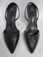 H Halston Valencia Black Pointed Toe Sling Back Heels, Size 39,  8.5 US,  NM