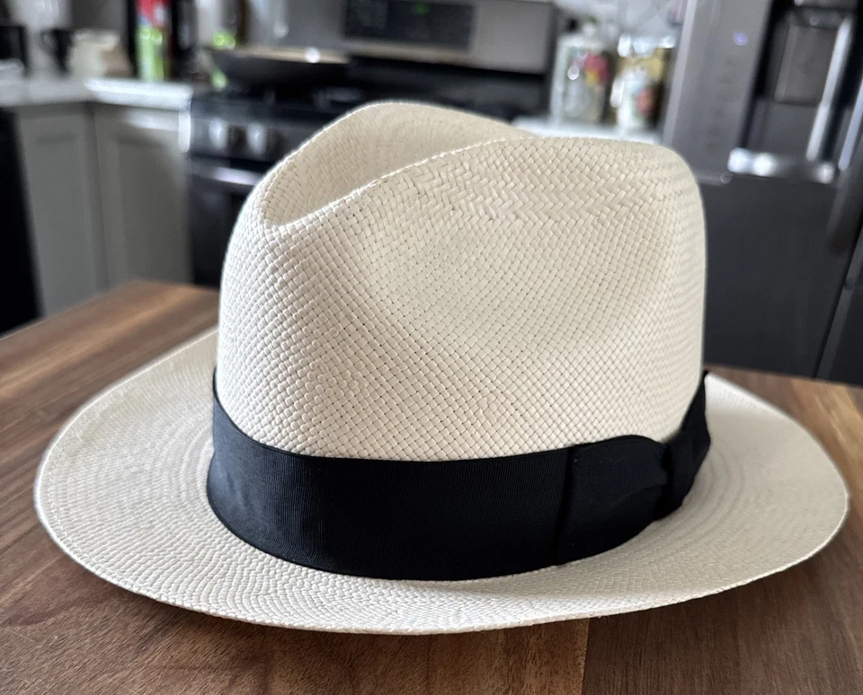 VTG Dobbs Fifth Avenue Riviera Driftwood Tan Panama Straw Hat Men's 7 - 7 1/2 - Image 2 of 4