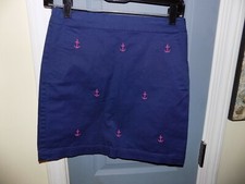 Vineyard Vines Navy Blue W/Pink Anchors Embroidered Nautical Skirt Size 12 Girls