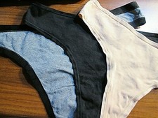 3 New Cotton Thong Panties   Sz M Set of 1 each of Gray w/Black, Beige  Black