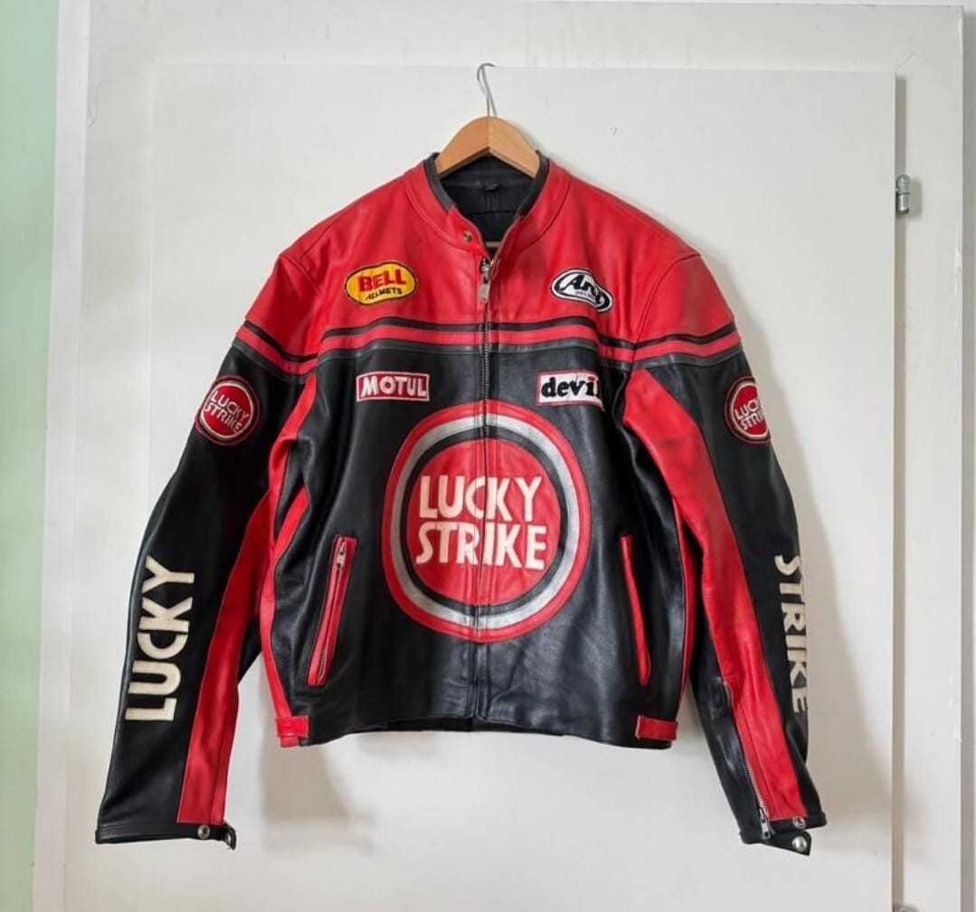 Suzuki Lucky Strike ジャケット 赤黒 SUZUKI TEAM LUCKY STRIKE MOTOGP raicing LEATHER BOMBER