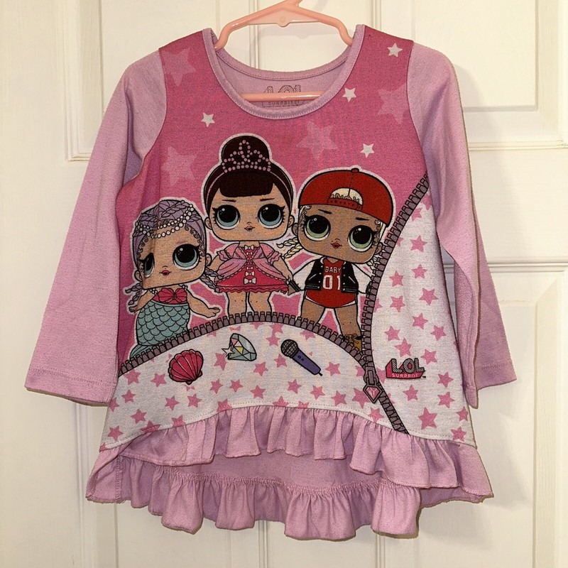 L.O.L. Surprise! Dolls Pink Pajama Top - Long Sleeve - Size Girls 4 - Preowned