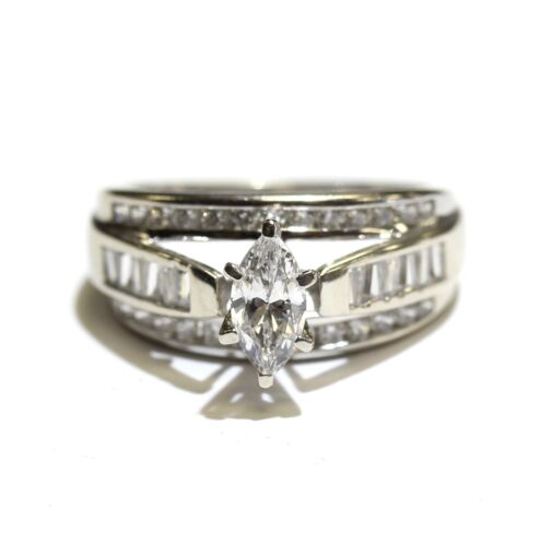 10k white gold marquise cubic zirconia cz engagement ring 3.8g 7