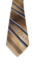 Richman Brothers Neck Tie Mens Luxury Brown Blue Tan Striped Italian Polyester