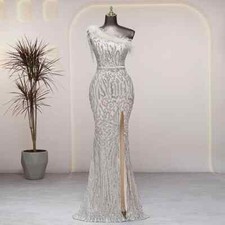 Sexy Plateado Noche Baile de graduación Lujo Noche Vestido Boda Fiesta Formal Novia Vestido