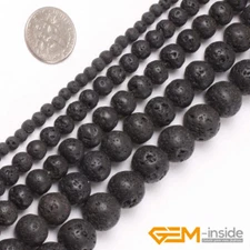 Natural Stone Black Volcanic Lava Sponge Round Beads For Jewelry Making 15"