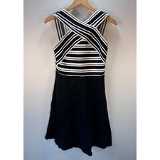 Maeve Striped Fit & Flare Dress Sleeveless Black White  Classic Casual Size 6