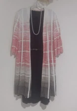 MING WANG Coatigan Open Front Sweater XL EUC Red Pink Gray Ombre DESIGNER