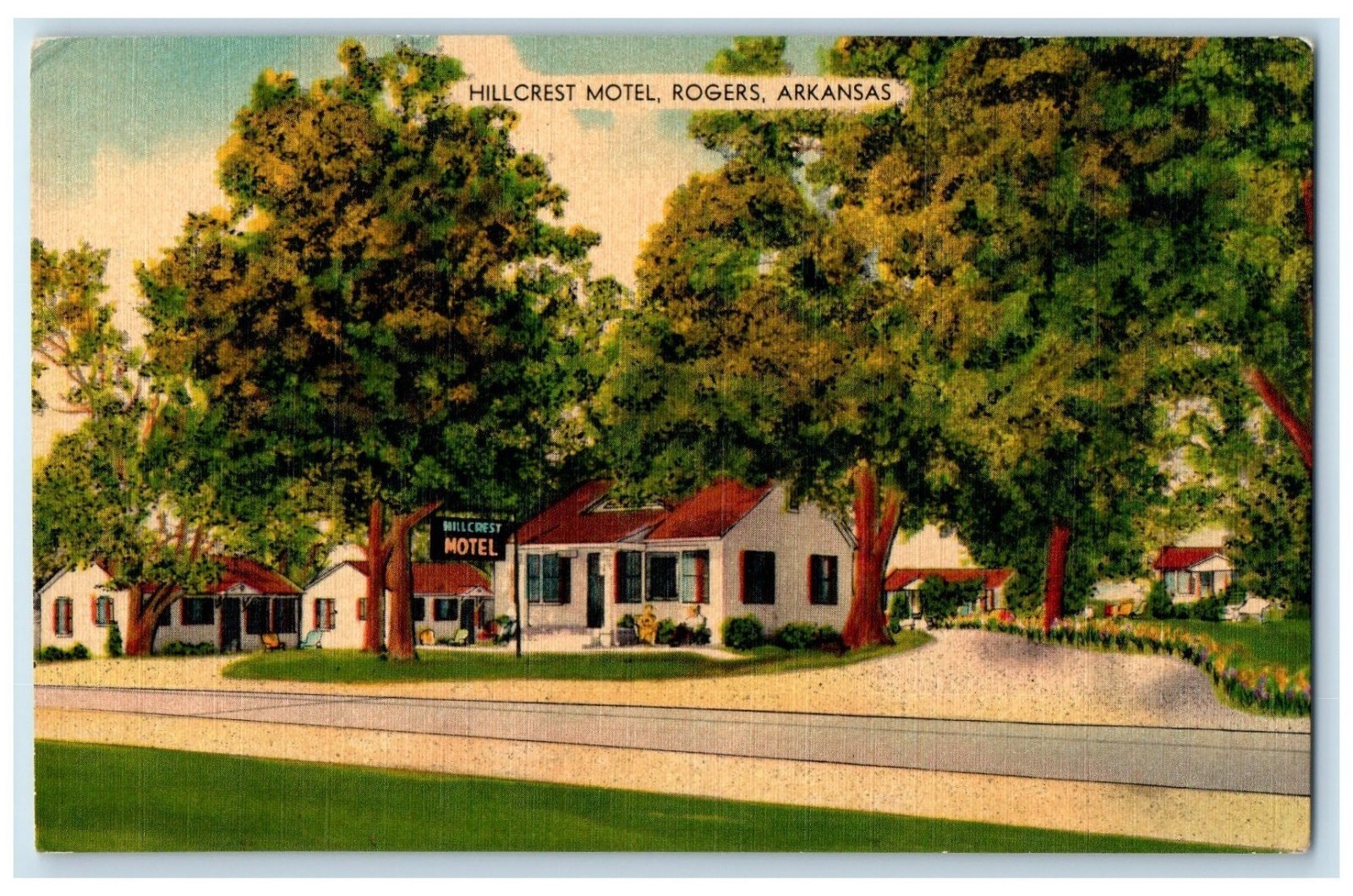 Rogers Arkansas Postcard Hillcrest Motel Ozarks Cottages Exterior