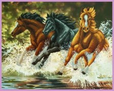 Bead embroidery kit Running horses hand embroidery needlework kit