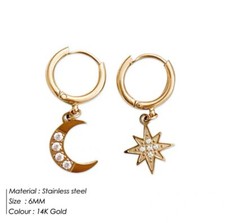 Sparkle: Diamond-Studded Moon Star Stainless Steel Earrings for Women