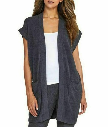 Barefoot Dreams CozyChic Ultra Lite Sleeveless Long Cardigan Cardi Carbon Size M