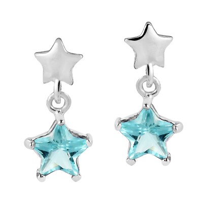 Little Twinkle Blue Star Cubic Zirconia Sterling Silver Post Drop Earrings
