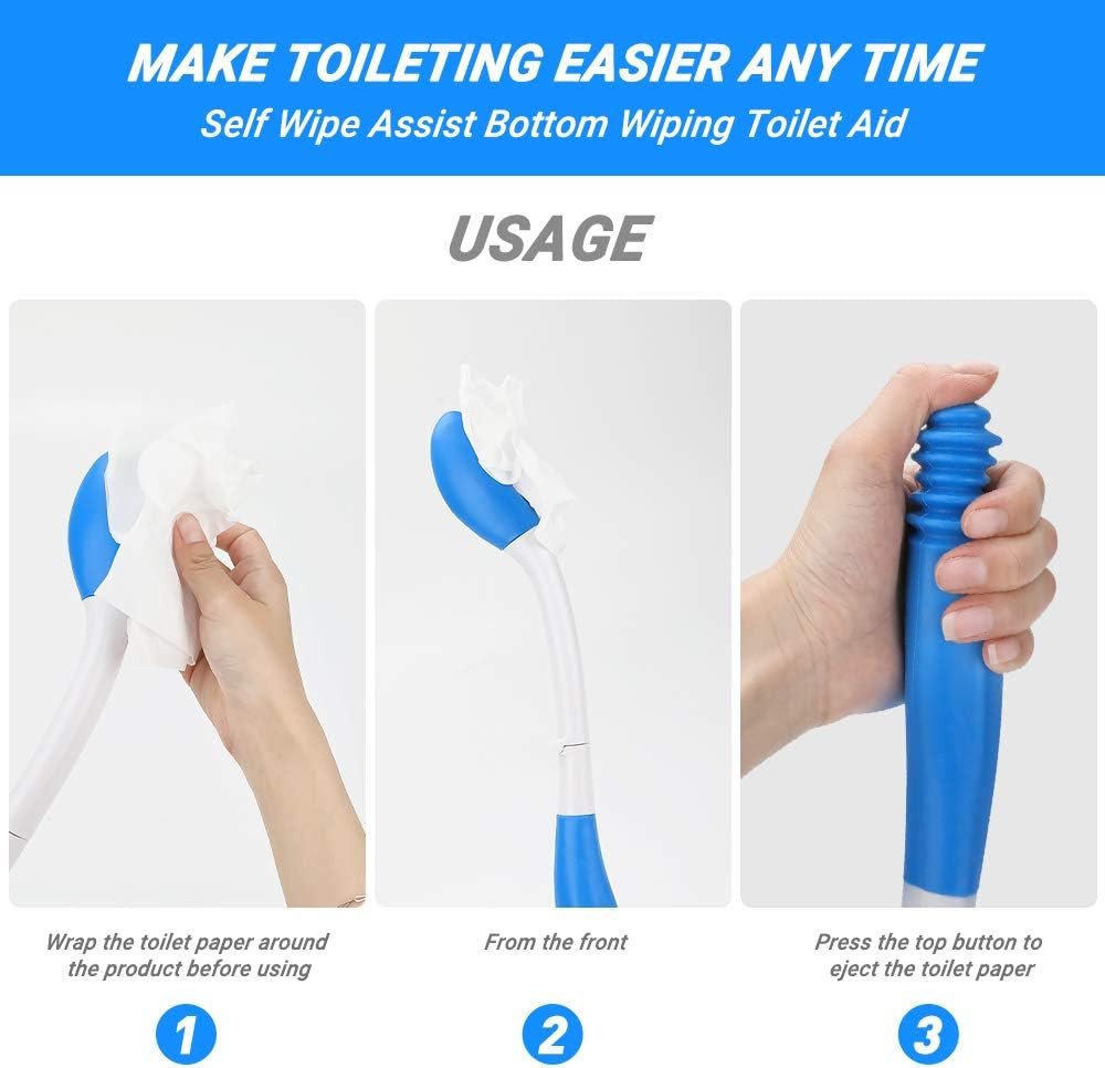Foldable Toilet Aids for Wiping,  15.7" Long Reach Comfort Butt Wiper with PV Ca