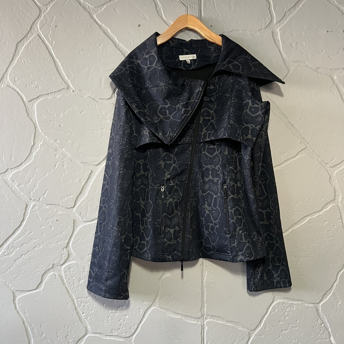 Lugano Asymmetrical Zip Front Jacket Python Blue And Silver Small