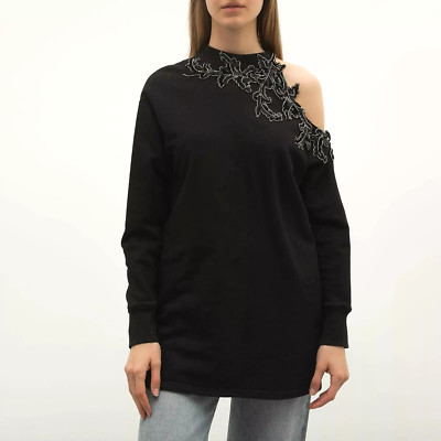 CHRISTOPHER KANE Sweatshirt Kleid Cold Shoulder Strass verziert schwarz