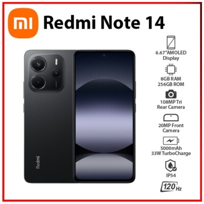 Xiaomi Redmi Note 14 4G 8GB+256GB BLACK Dual SIM Unlocked Android Mobile Phone