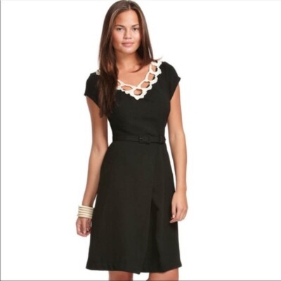 EUC Vintage Libertine Target Goth Pinup B&W Crochet Collar Crepe Dress Jr 13