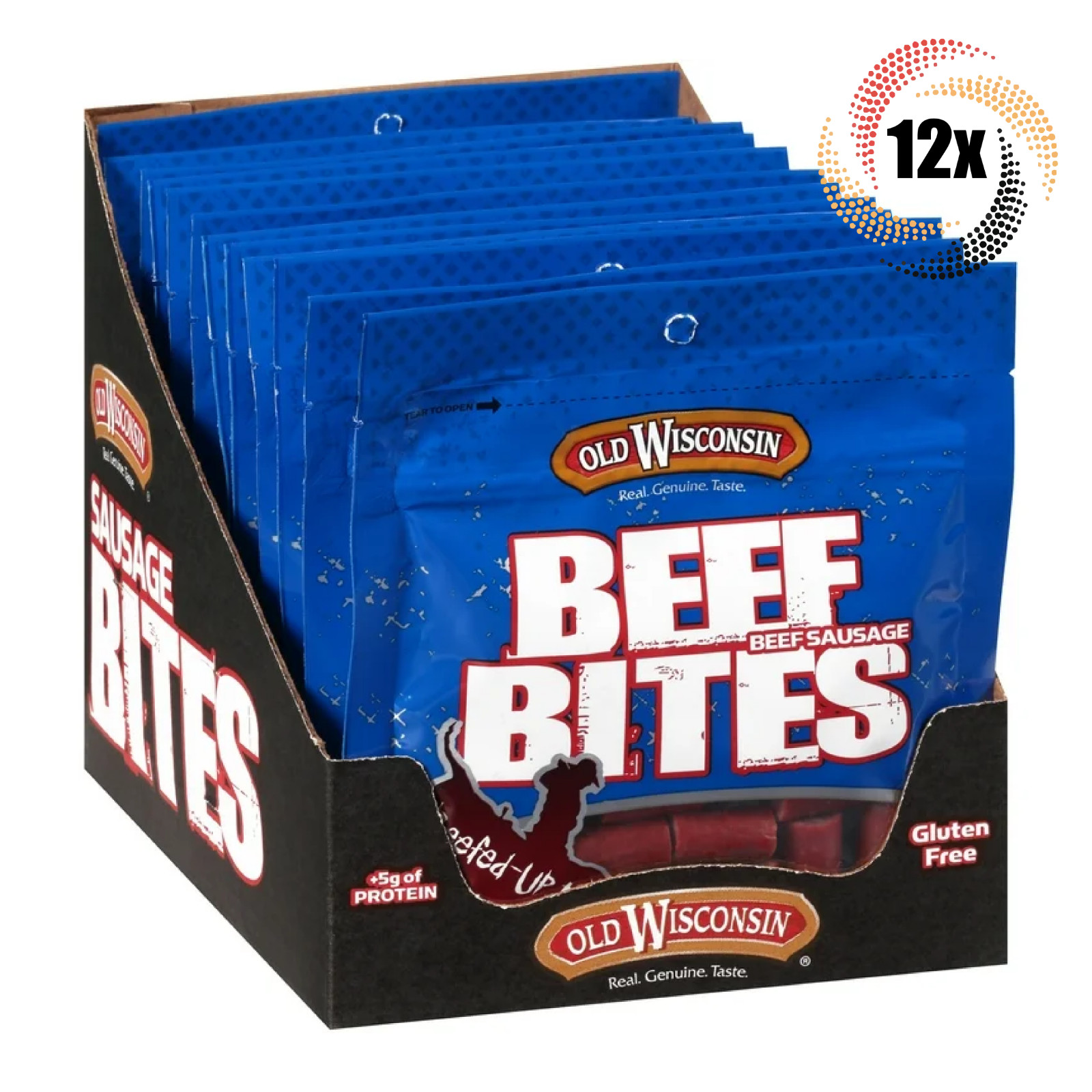 Полная коробка 12 пакетиков копченых сосисок из старой Висконсинской говядины | 3,5 унции | Без глютена