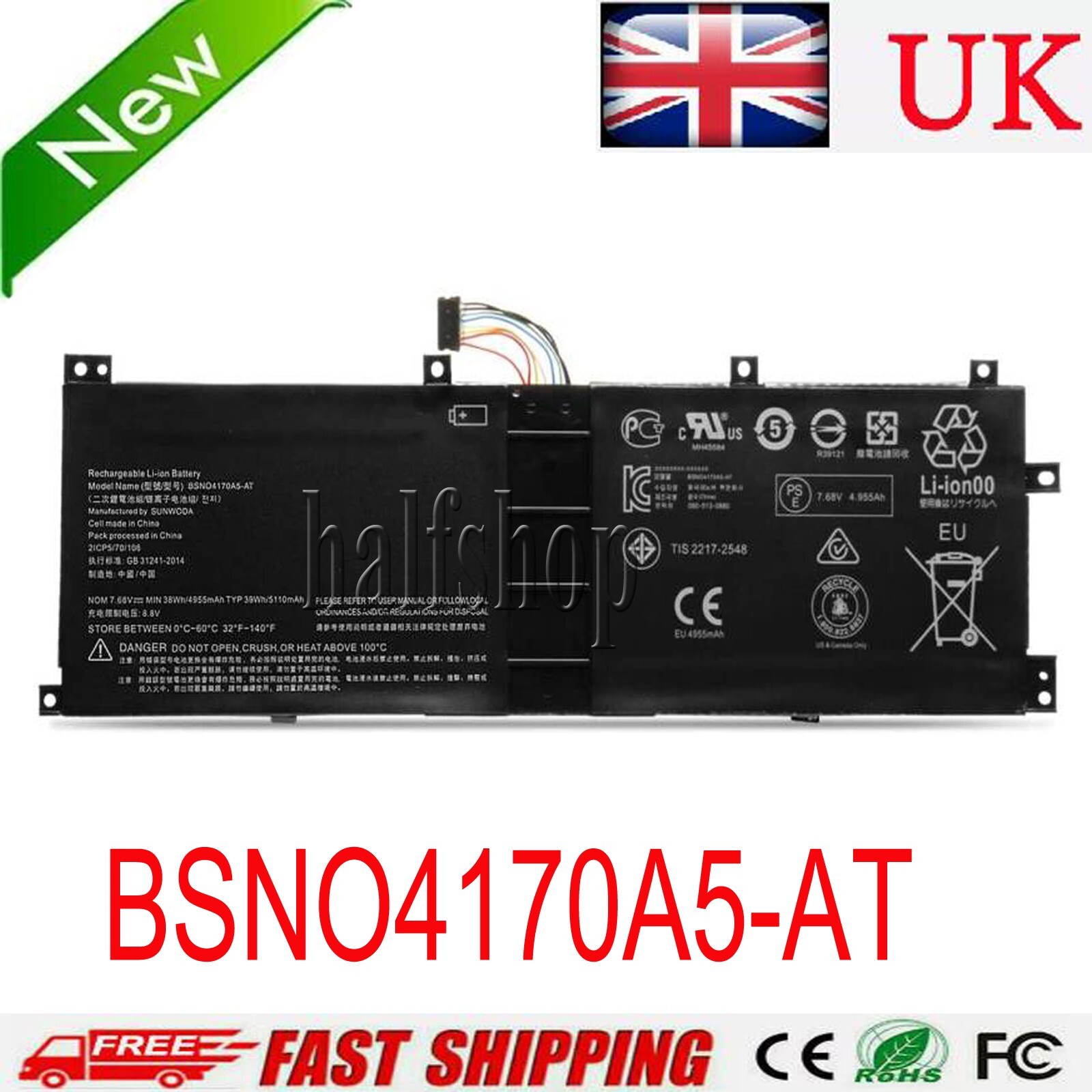 38Wh 7.68V Battery For Lenovo MIIX 510-12ISK 80U1 GB 31241-2014, LH5B10L67278