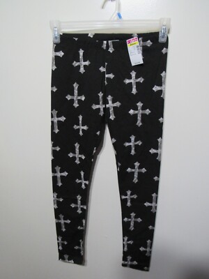 One Blonde One Brunette Leggings Size M Woman/Juniors Black Gray Crosses Elastic