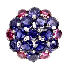 925 Sterling Silver Ring Round Iolite Rhodolite Gemstone Jewelry Size