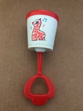 Vintage SANITOY BABY RATTLE Plastic Handled Musical Giraffe