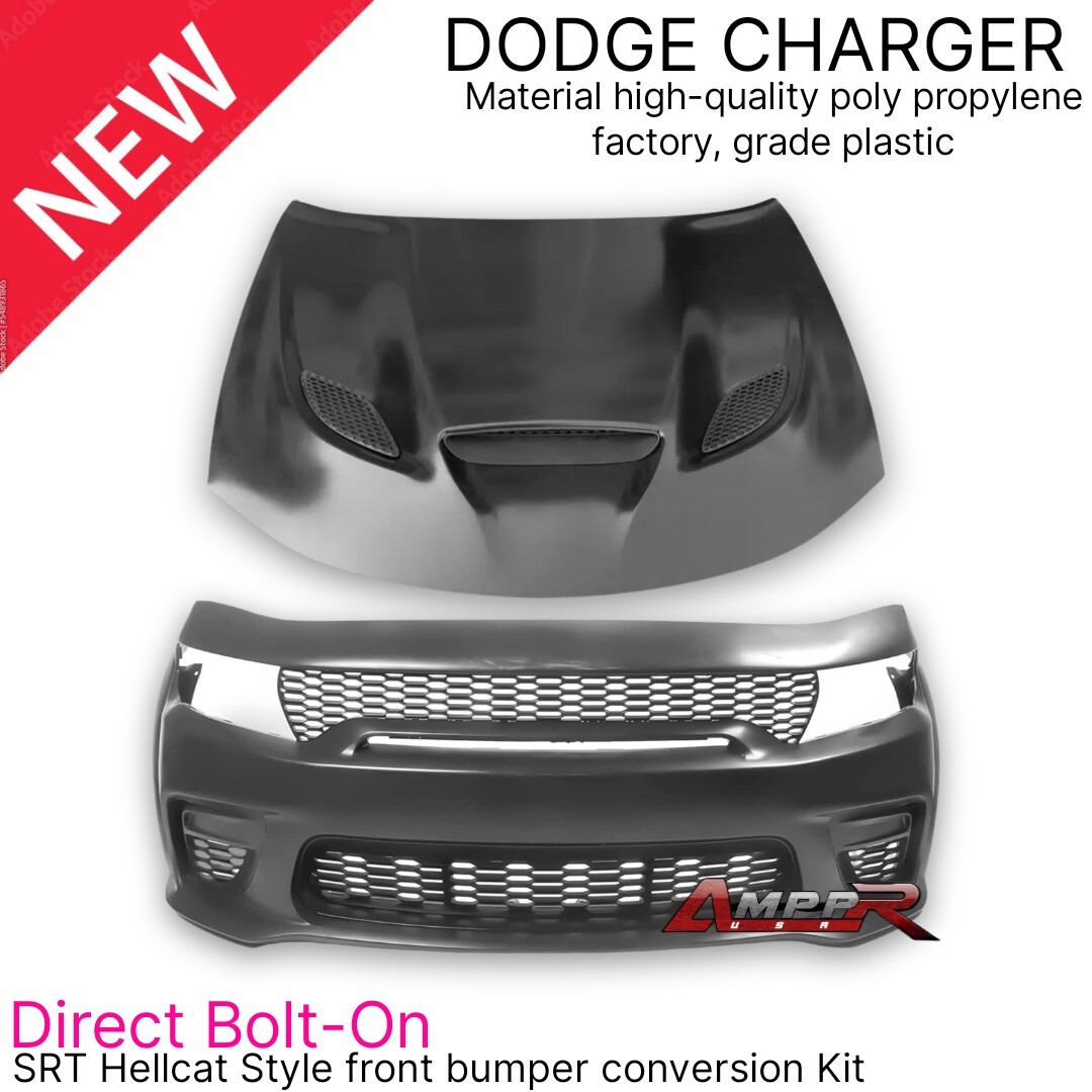 Dodge Charger SRT HELLCATフェイス フロントバンパー Front Bumper W/Grille + Hellcat Style Hood For 2015-2023 Dodge