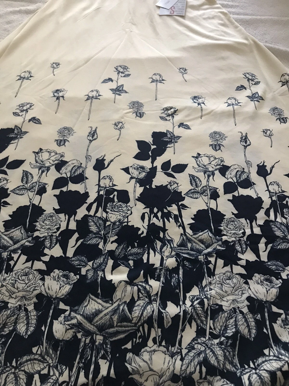 OFF WHITE Abito gonna LuLaRoe MAXI bianco sporco panna blu navy dip roses? piccolo 6 8 unicorno