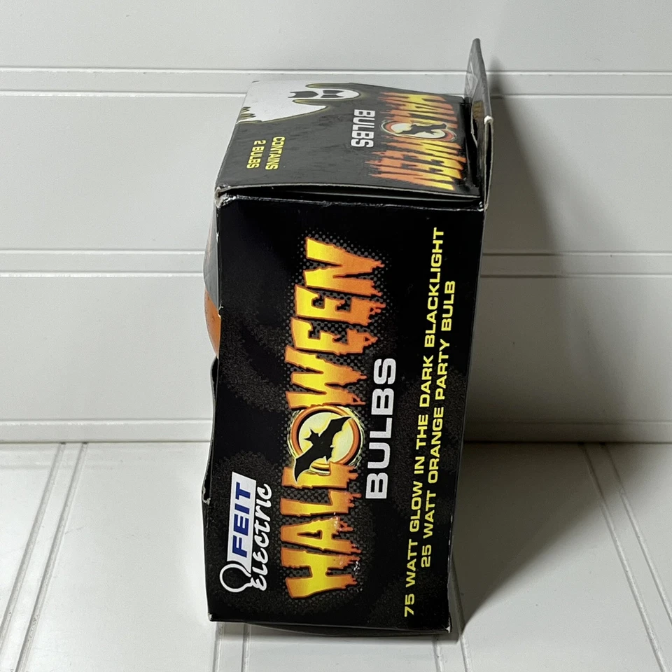 Feit Electric Light Bulb Orange & Black Spooky Scary Halloween 2 Pk Glow VTG - Image 2 of 4