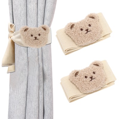 2 Stück Gardinenbinder, Gardinenbinder Bär für Gardinen, beige khaki