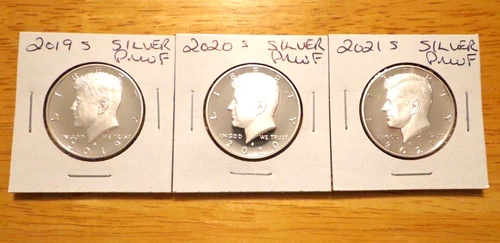 2019 S 2020 S 2021 S Silver Proof Kennedy Half Dollar 3 Coin Lot Set
