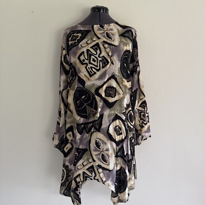 Vtg 80s Essay by Sharon Anthony Women's Tribal Lagenlook Tunic Blouse 14 Funky